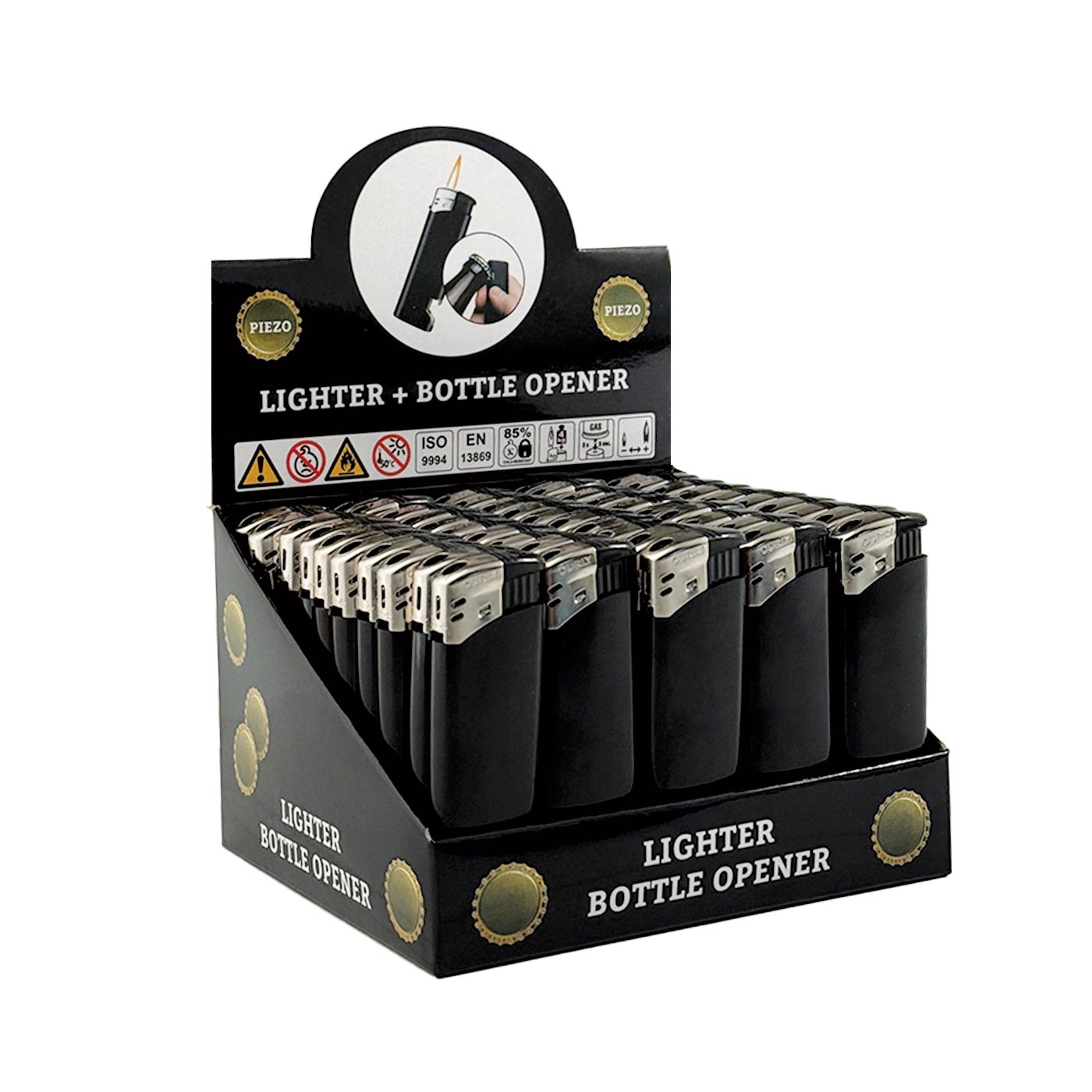 Display Electronic Lighter with Bottle Opener Black 50 Pcs