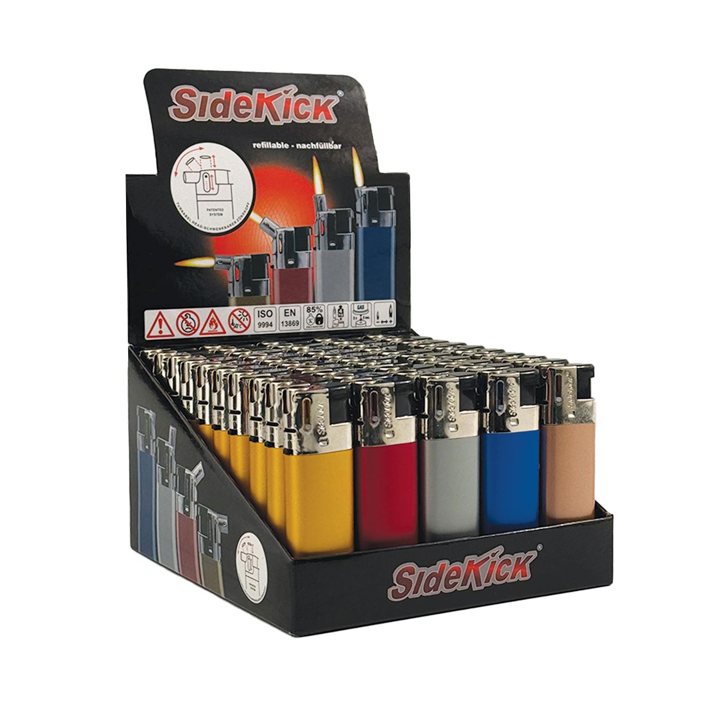 Display SideKick Metalen Elektronische Aanstekers Assorti 50 St.