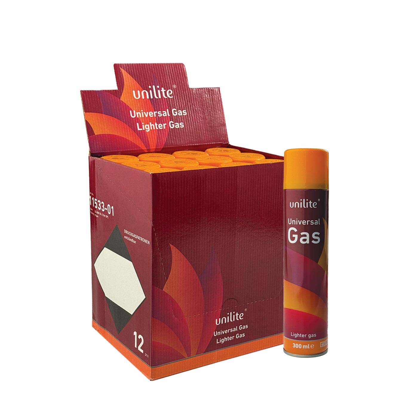 Doos Unilite butaangas 300 ml 12 st.