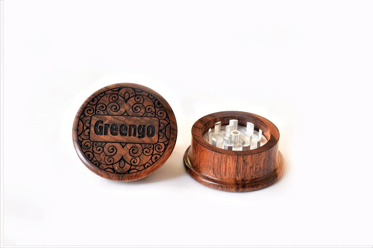 Wooden Metal Grinder Logo Carved 40 Mm 2 Parts Open