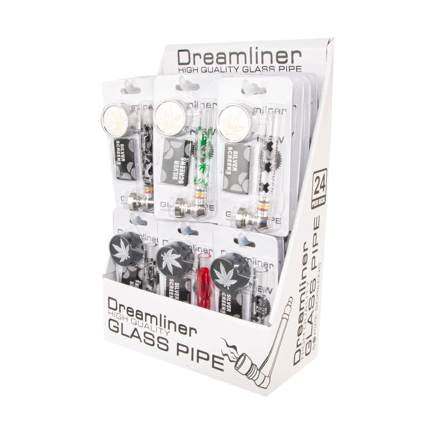 Dreamliner glass pipe with grinder 15 cm 24 pcs