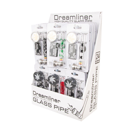 Dreamliner glasspipe with grinder 15 cm 24 pcs