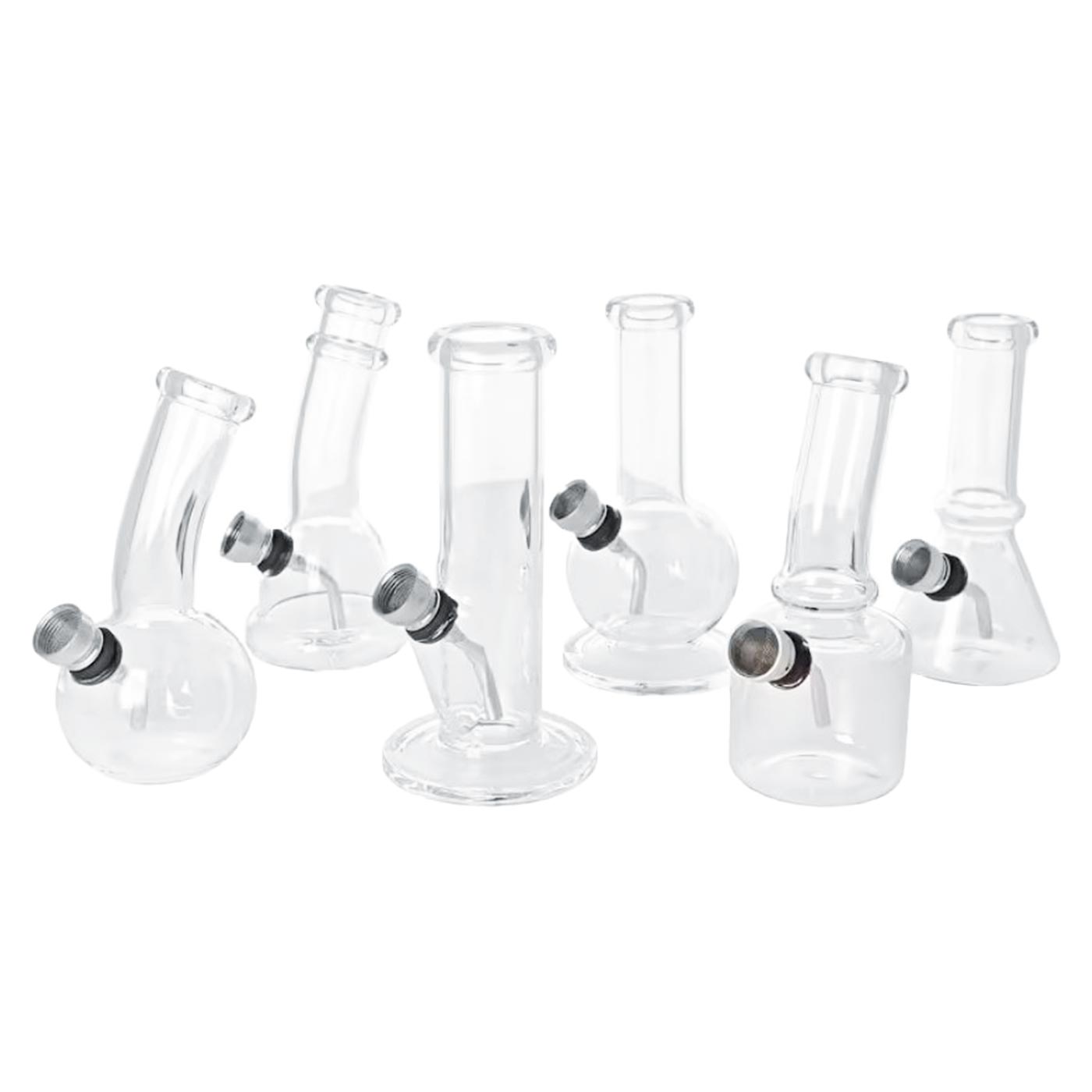 Display small glass bongs assorted shapes 13 cm 6 pcs