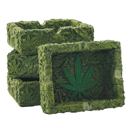 Polyresin Ashtray Hemp Leaf Green 10 x 8 x 3 cm 4 Pcs