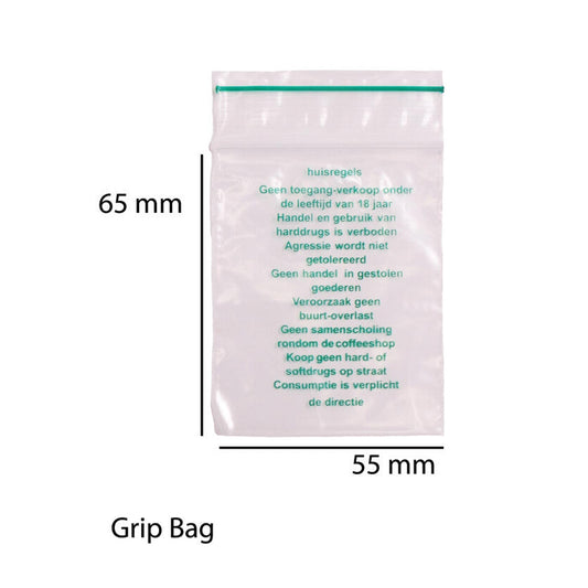 Zip Bag 55 x 65 x 0,07 mm Text 1000 Pcs