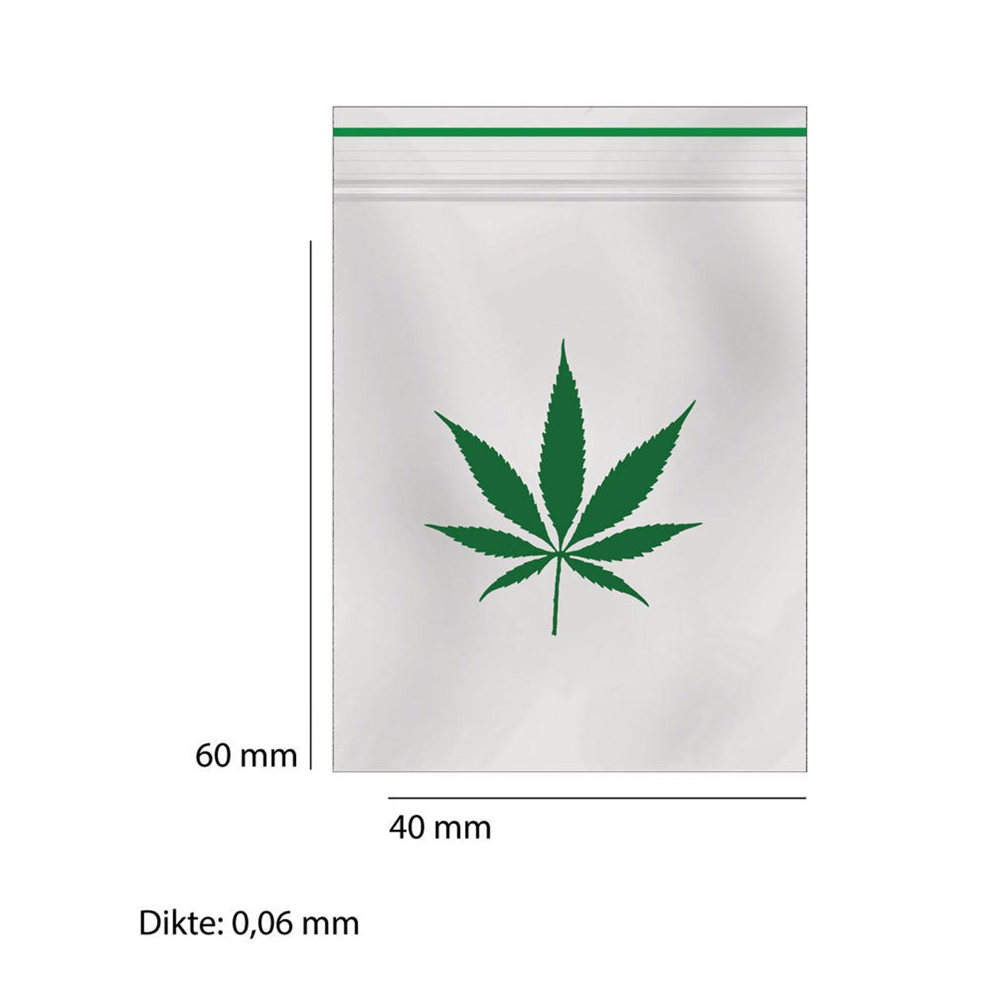 Grip Bag 40 x 60 x 0.06 mm Green Leaf 1000 Pcs