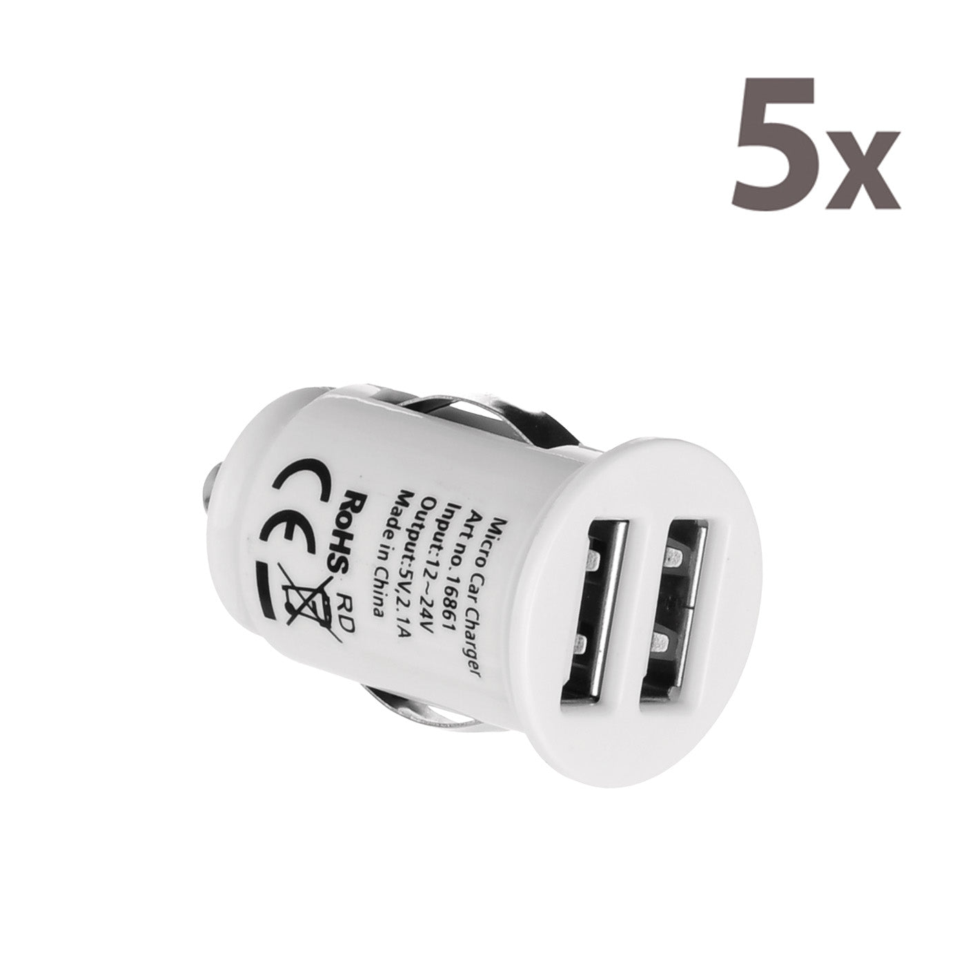 Grab 'N Go Car Charger 2 x USB-A White 5 Pcs