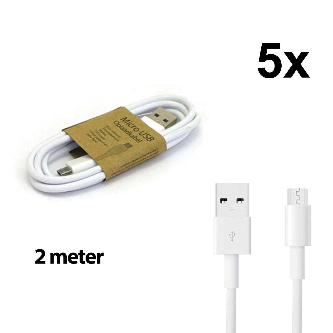 Grab 'N Go USB-A to Micro-USB Cable 2 m White 5 Pcs