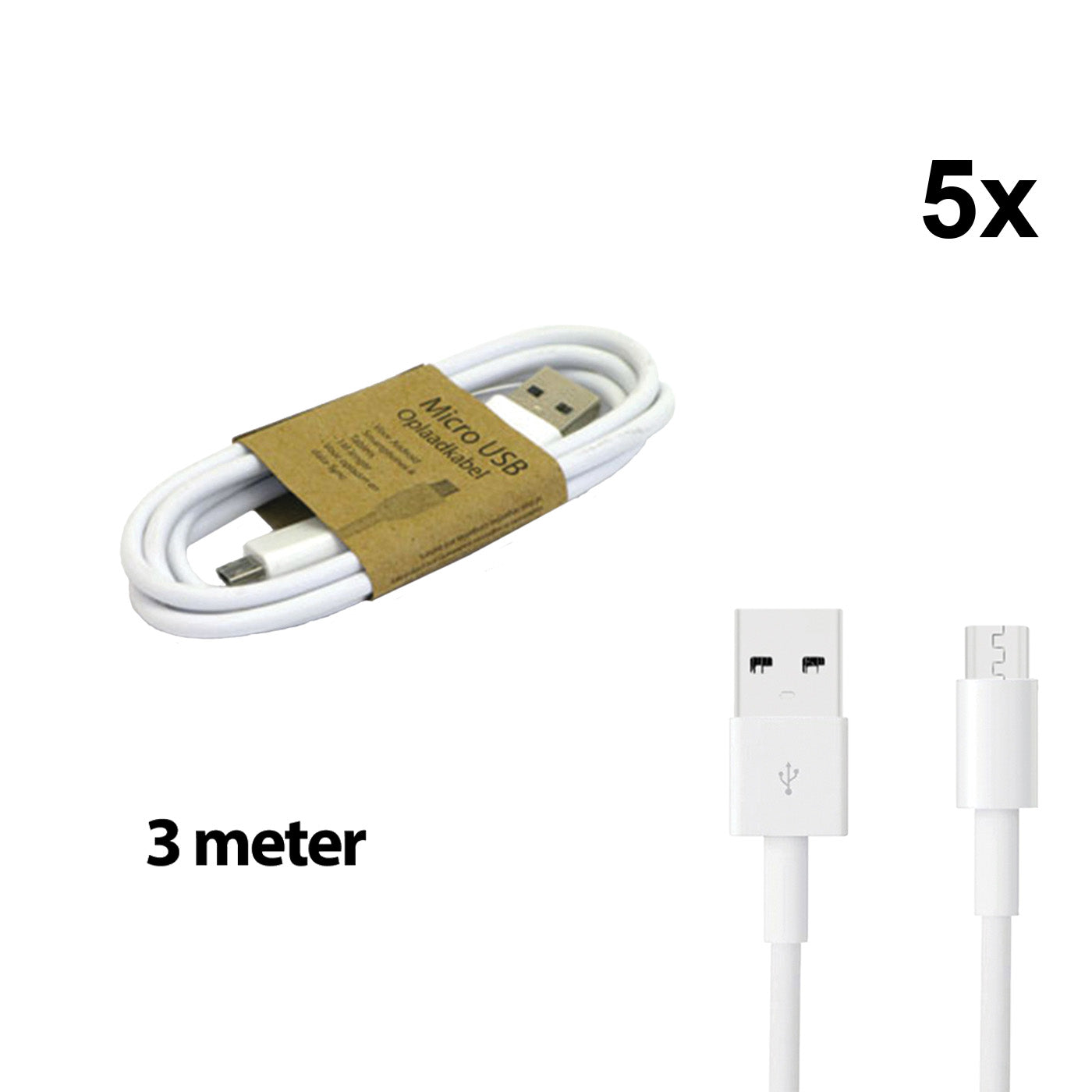 Grab 'N Go USB-A to Micro-USB Cable 3 m White 5 Pcs