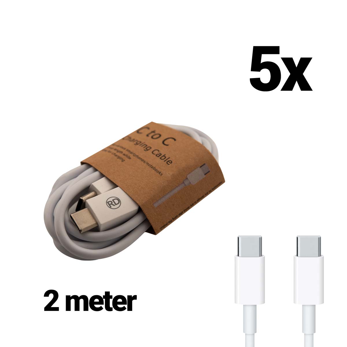 Grab n go usb c to usb c charging cable 2m white 5 pcs