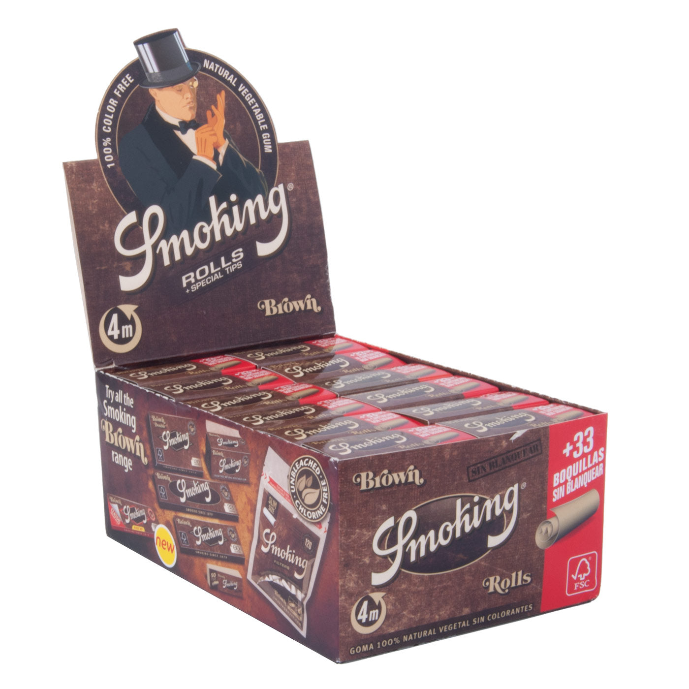 Display Smoking Brown Rolls + Tips 44 mm 24 Pcs – dutchleaf.com