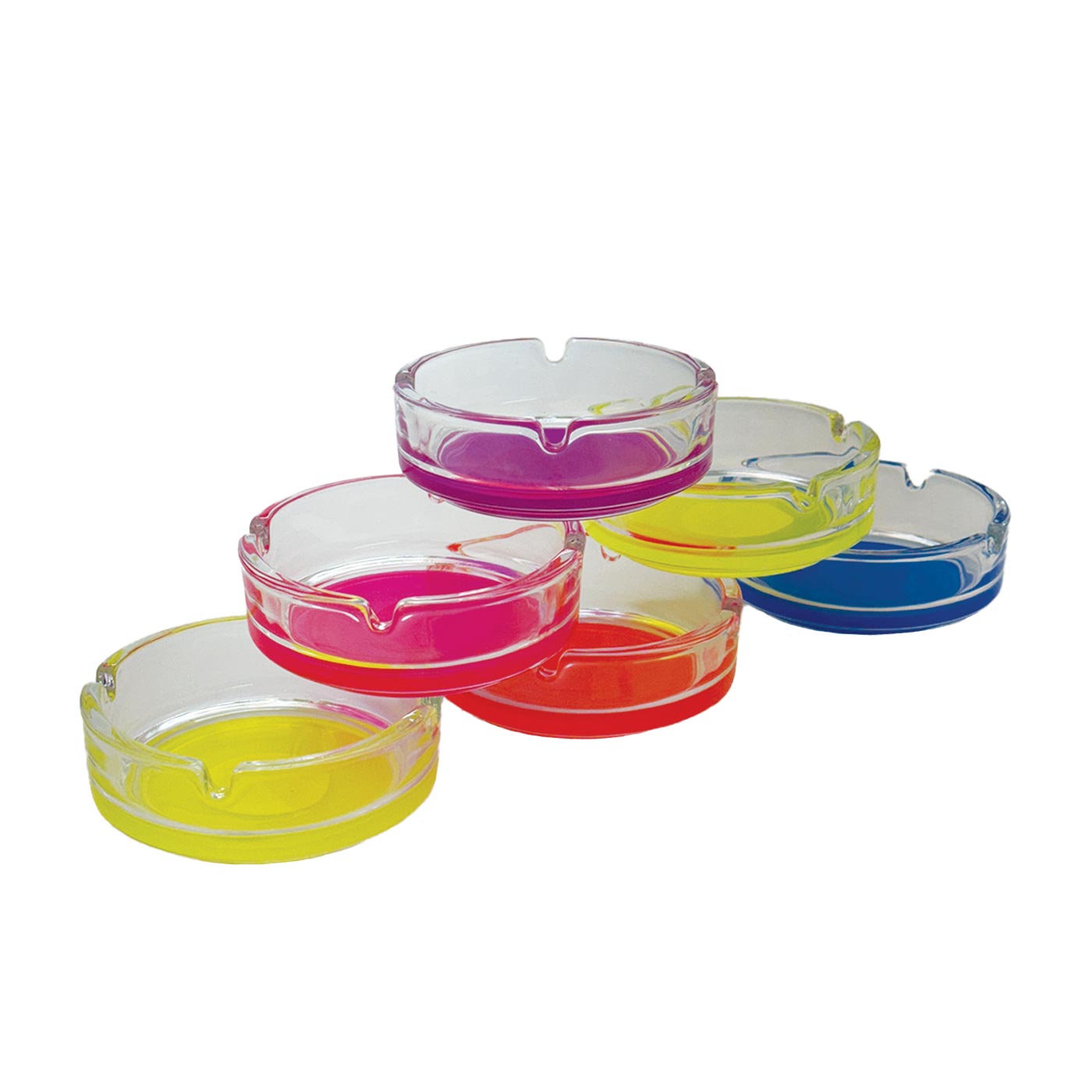 Glass ashtray assorted colours 11 cm 6 pcs