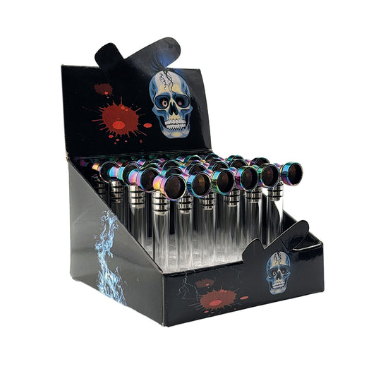 Glass pipe transparent with metal head 9,5cm 24 pcs