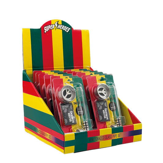 Glass pipe 9cm with screens + metal grinder 12 pcs