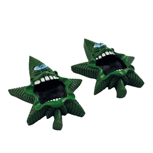 Ashtray, ceramic green hemp leaf, 14.5x 12x 4.5cm 2pcs