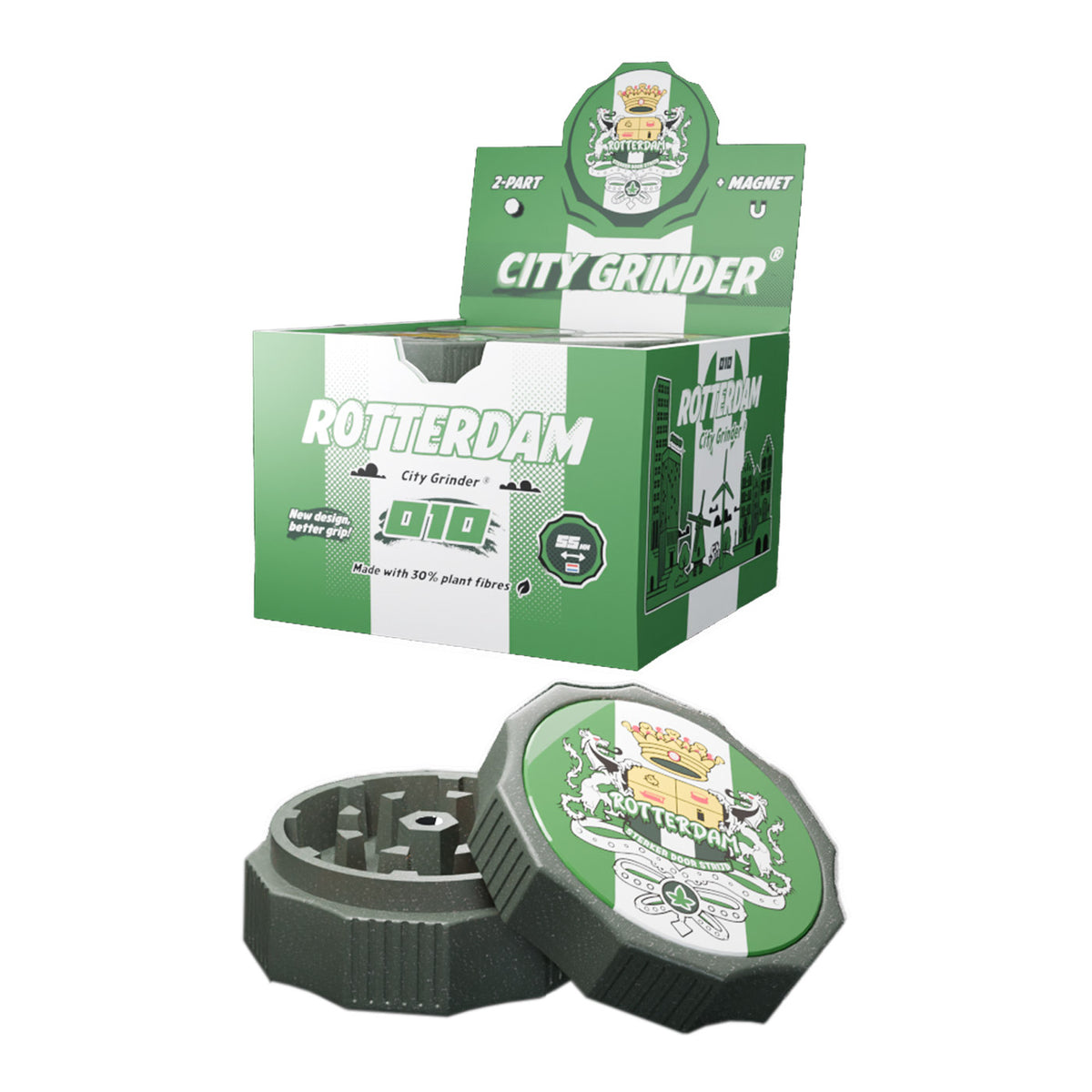 Bio-degradable grinder + magnet 55mm Rotterdam 12 pcs