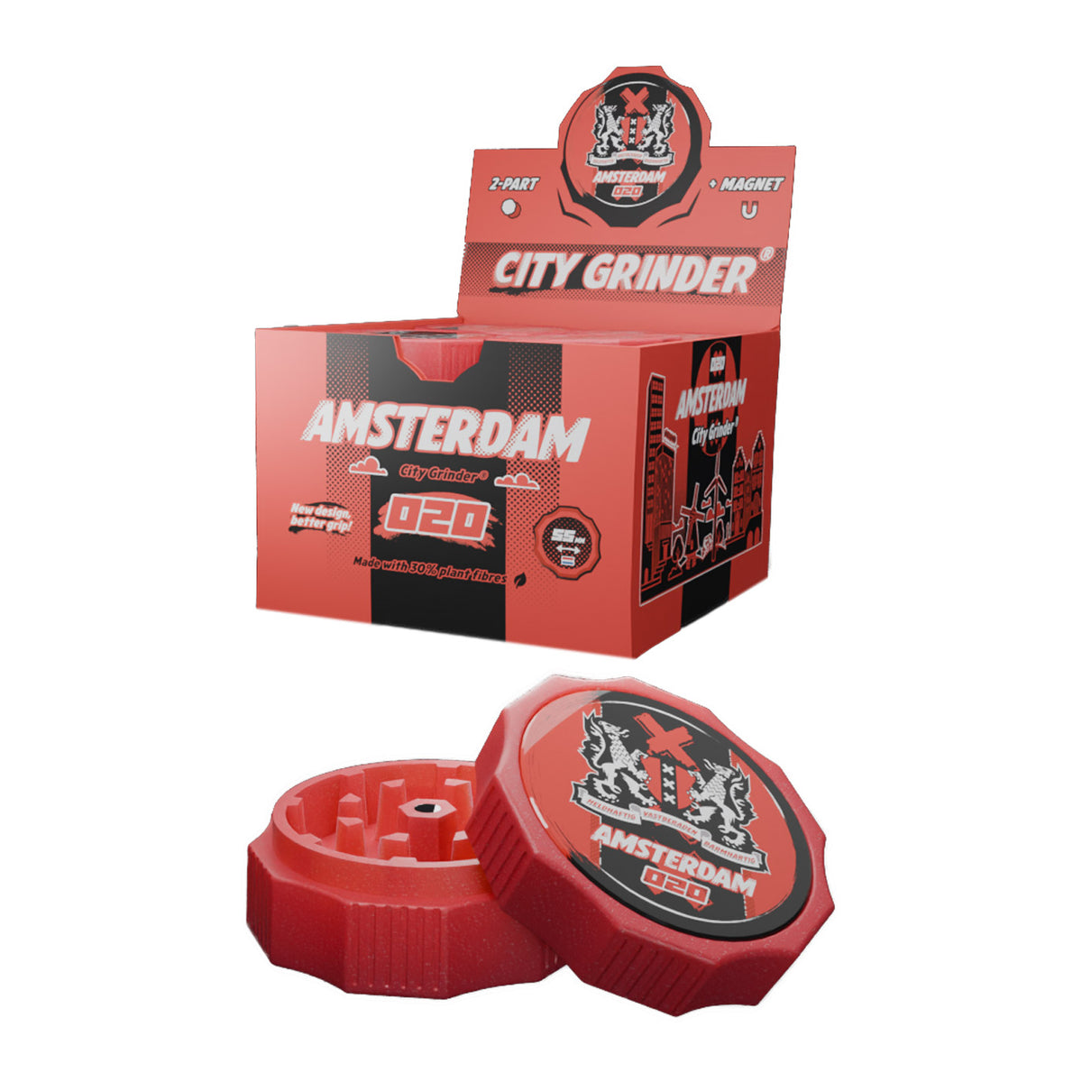 Bio-degradable grinder + magnet 55mm Amsterdam 12 pcs