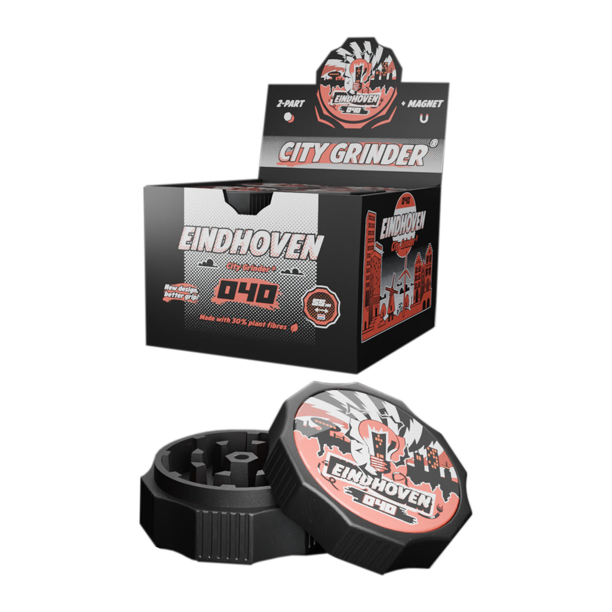 Bio-degradable grinder + magnet 55mm Eindhoven 12 pcs